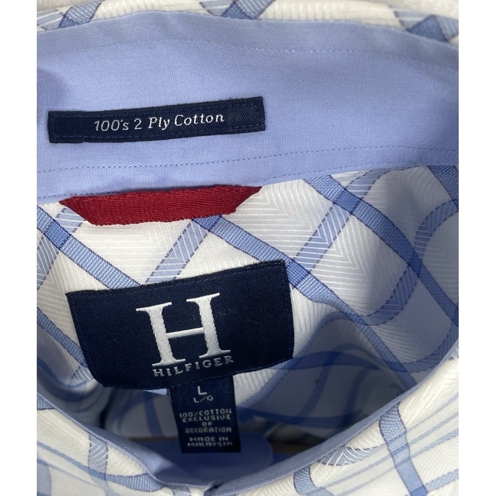 Vintage‎ Hilfiger Luxurious Button-Up Shirt Blue Geometric Large C79 - Picture 5 of 9